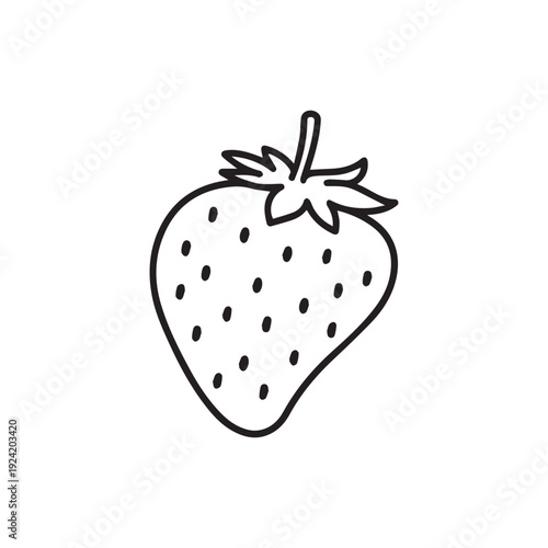 Strawberry icon illustration with leaf and seeds in simple line art style for food and fruit related designs and concepts
