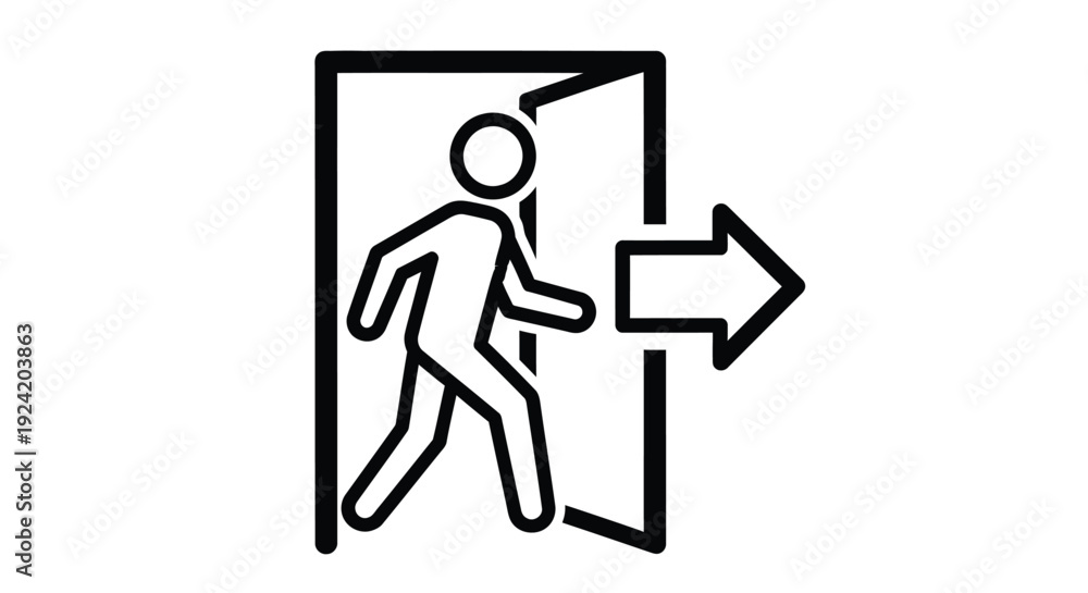 Fototapeta premium A simple black and white icon depicting a person exiting through a doorway