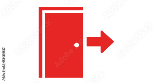 Red door with an arrow indicating an exit safety or emergency route