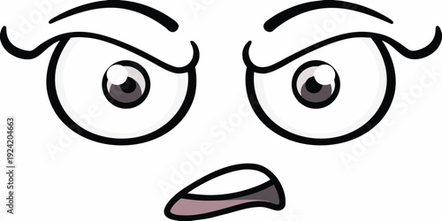 Cartoon eyes and mouth displaying an expression of suspicion or disbelief