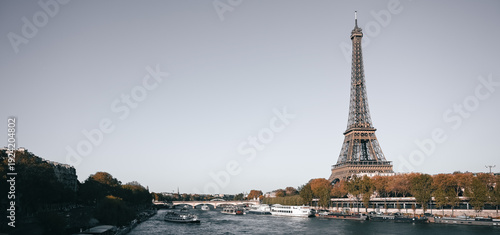 The Eiffel Tower along the River Seine in Paris, France.