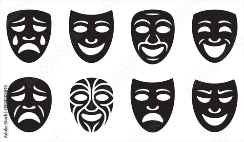 Dramatic Face Expression Masks in Minimal Black Vector Style