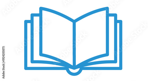 Simple blue line icon of an open book with visible pages and binding