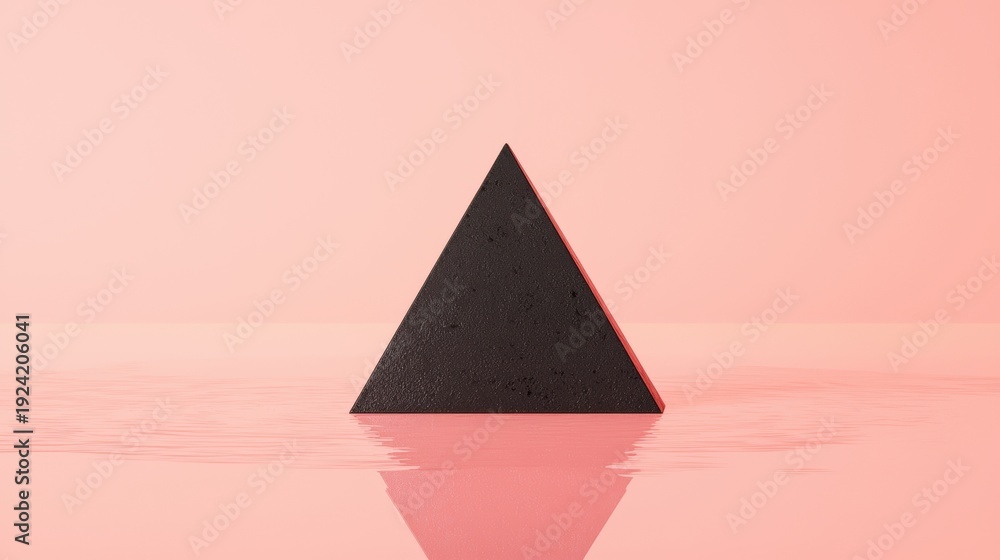 Fototapeta premium A black triangle with a red border sits in a body of water.