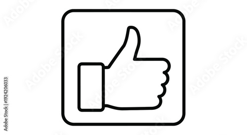 Black and white illustration of a hand displaying a thumbs up gesture within a square