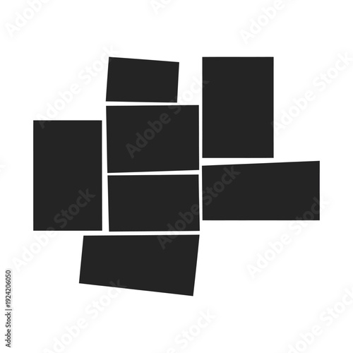 Abstract geometric arrangement of seven dark rectangles in varying sizes and orientations on transparent background vector