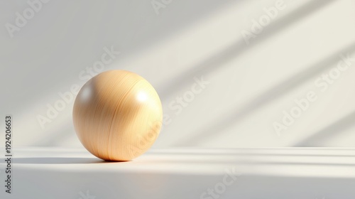 A light brown sphere with a subtle wood grain texture sits on a white surface, casting a shadow.