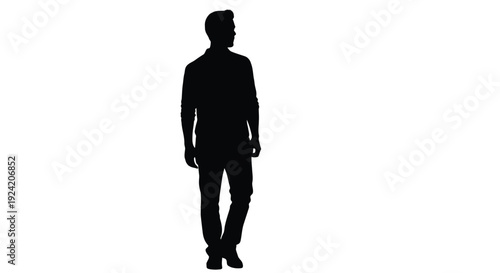 Silhouette of a man standing against a stark white background full body view