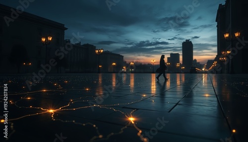 Japan Futuristic Footstep Energy Plaza at Sunset
