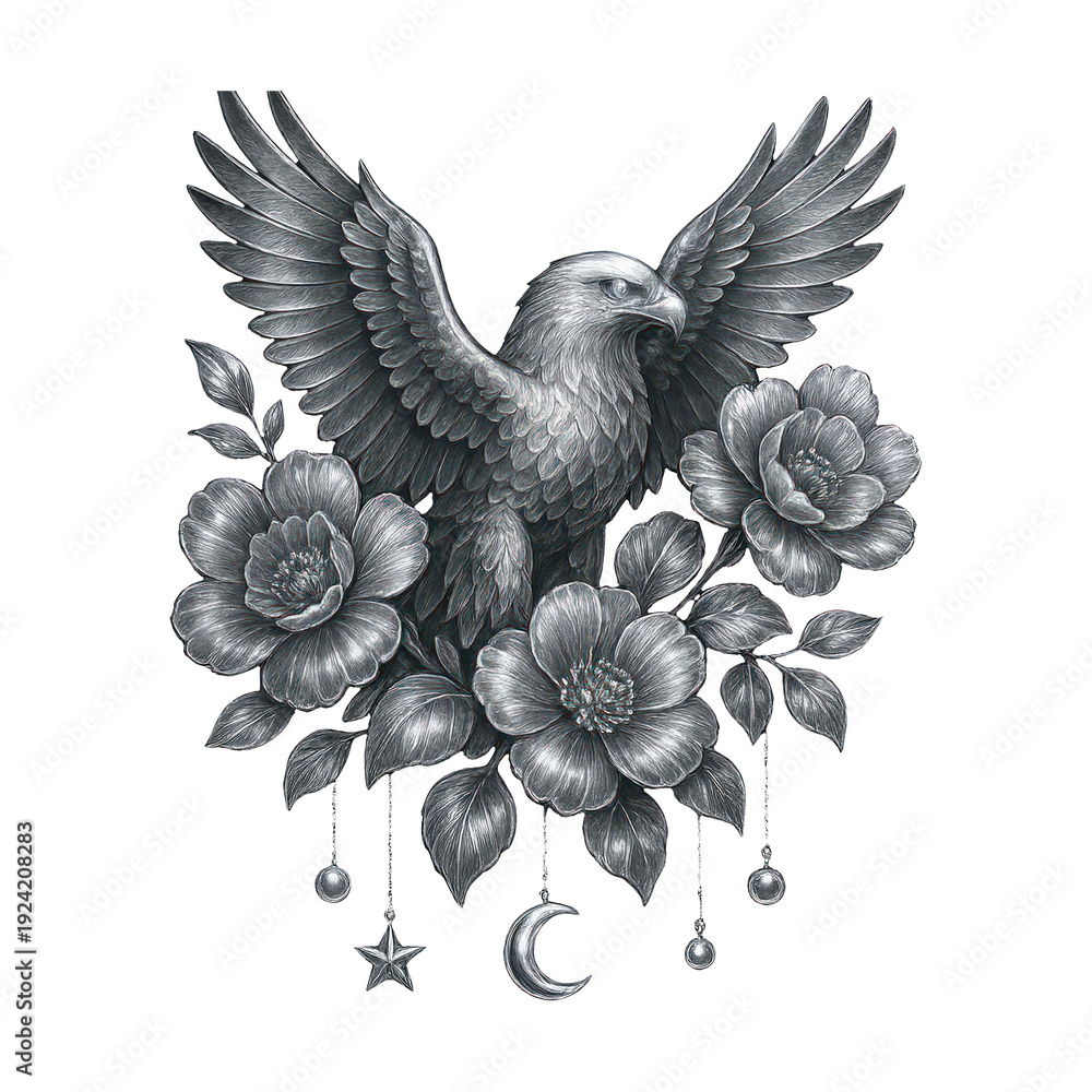 Obraz premium PNG Eagle floral celestial harmony