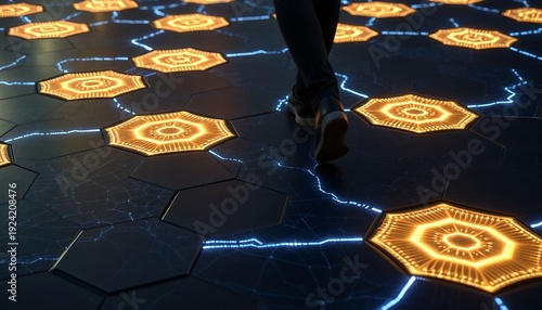 Futuristic Octagonal Energy Floor with Electric Patterns