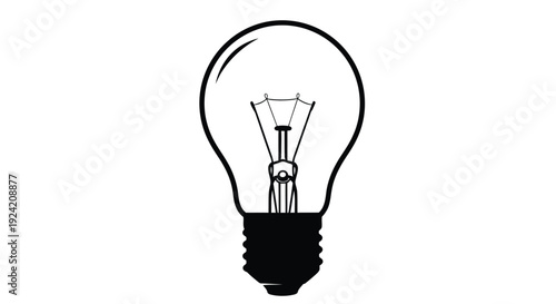 Simple black and white illustration of a vintage edison light bulb on white