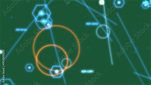 Scan pulse starting, transparent HUD shifting rings, sliding paths and moving blips for tracking