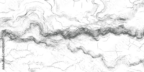 Topographic map contour lines showing elevation changes and terrain in grey and white