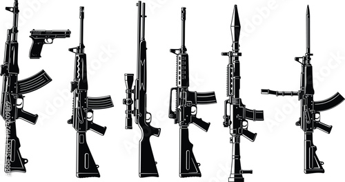Assault Rifle, Sniper, Pistol, and RPG Vector Icons