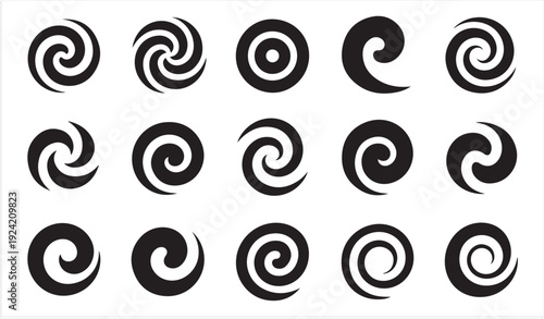 Abstract Circular Twirl Icons Isolated on White