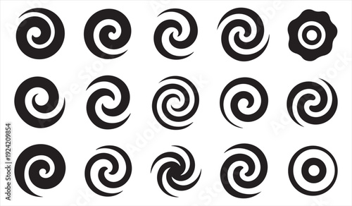Minimal Spiral Swirl Symbol Collection in Black Vector Style