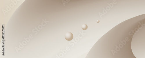 Minimal plain cream gradient background with soft beige curves and floating matte spheres on smooth neutral backdrop.