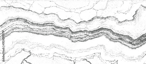 Abstract monochrome textured pattern of layered geological strata or rock formations with fine dot detailing