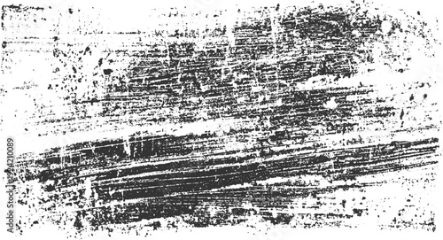 Black and white distressed textured background with horizontal brush strokes and speckles grunge