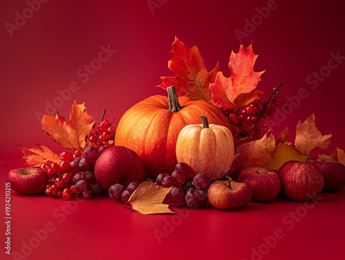 The red background and fall colors look great together. It's perfect for autumn.
