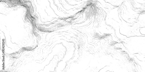 Topographic contour lines representing mountainous terrain with dense parallel lines showing steep inclines and sparse lines indicating gentle slopes