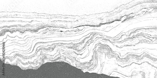 Abstract geological strata layers with undulating lines and granular texture in grayscale