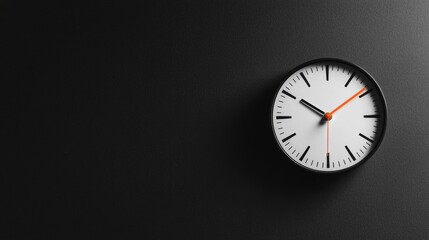 A black and white analog clock with a black frame and white face.