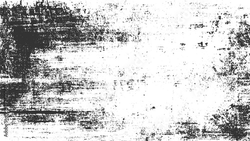 Grungy black and white textured background with horizontal brush strokes and scattered speckles grunge