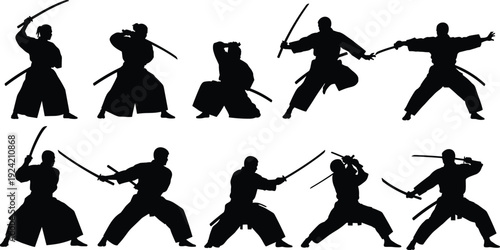 Japanese Ronin, Katana Swordsman, and Martial Arts Action Vectors