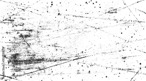 Black ink splatters and scratches on a white textured background