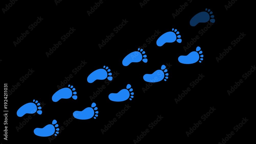 Abstract human shoes footstep walking animation. Blue color footprints ...