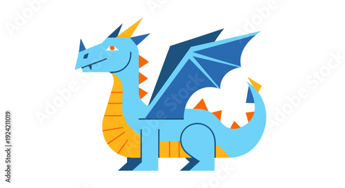 Cartoon dragon illustration blue creature with wings on white background