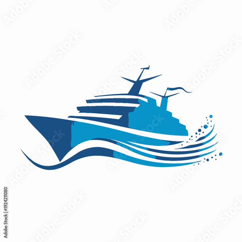Stylized ocean liner illustration with blue hues and white background for design