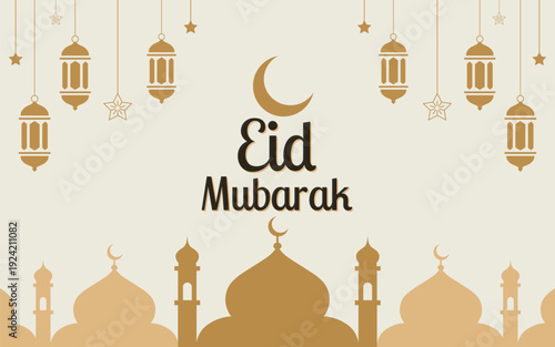 Eid mubarak with islamic lanterns and mosques