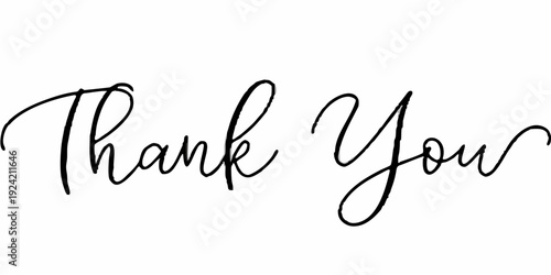 Elegant cursive writing spells out thank you on a white background
