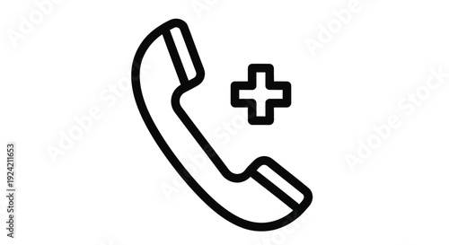 Medical hotline symbol a black outline of a phone with a plus sign