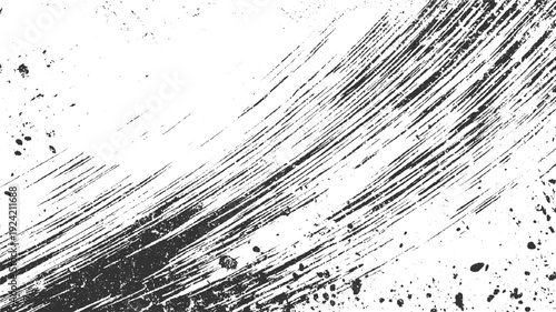 Black ink brush strokes and splatters on white background textured abstract