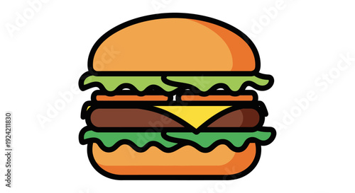 Delicious burger illustration isolated on white for culinary and food concepts