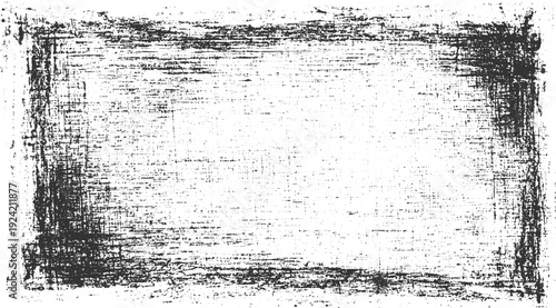 Black and white textured grunge border with distressed horizontal and vertical lines and speckles