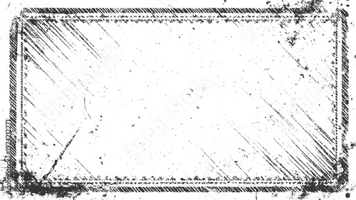 Textured black and white rectangular frame with distressed grunge effect and diagonal hatching