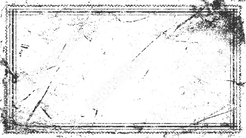 Textured black and white grunge frame with distressed paper effect and jagged border