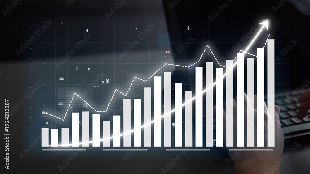 Naklejka premium A visual representation of financial growth using a combination of a line graph and bar chart, highlighting positive trends in business metrics and analytics. Copula