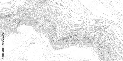 Detailed topographic contour lines depicting mountainous terrain and textured areas in grayscale