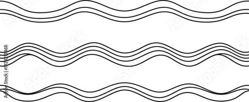 Black wavy lines forming horizontal bands on white background abstract border