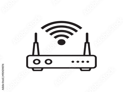 A simple line drawing of a wi fi router with antennas and signal waves