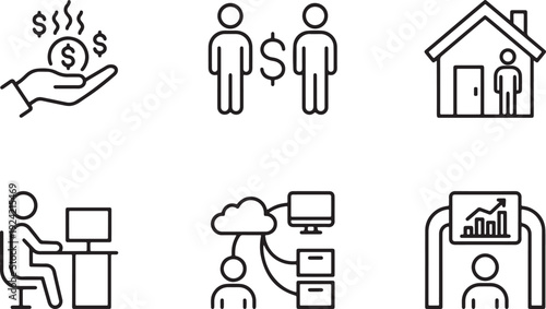 Set of business and finance icons in simple line style