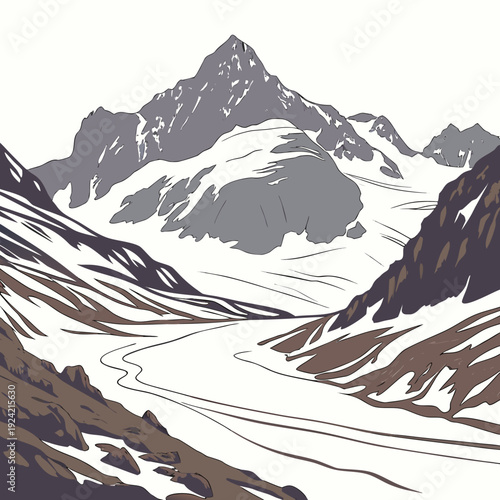 Of a altitude glacier landscape with snow covered mountains