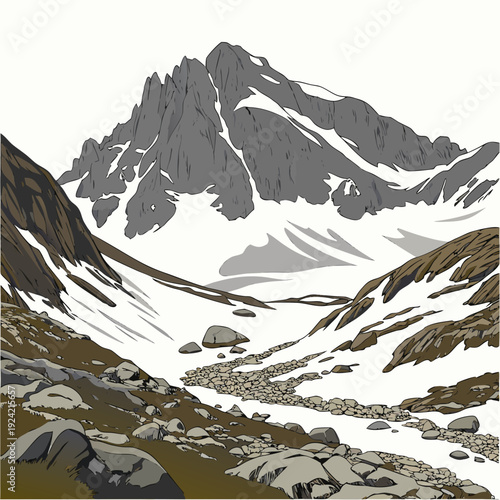 Of a altitude glacier with rocky mountain peak and snow