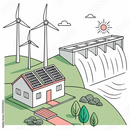 Sustainable home with solar panels and renewable energy sources